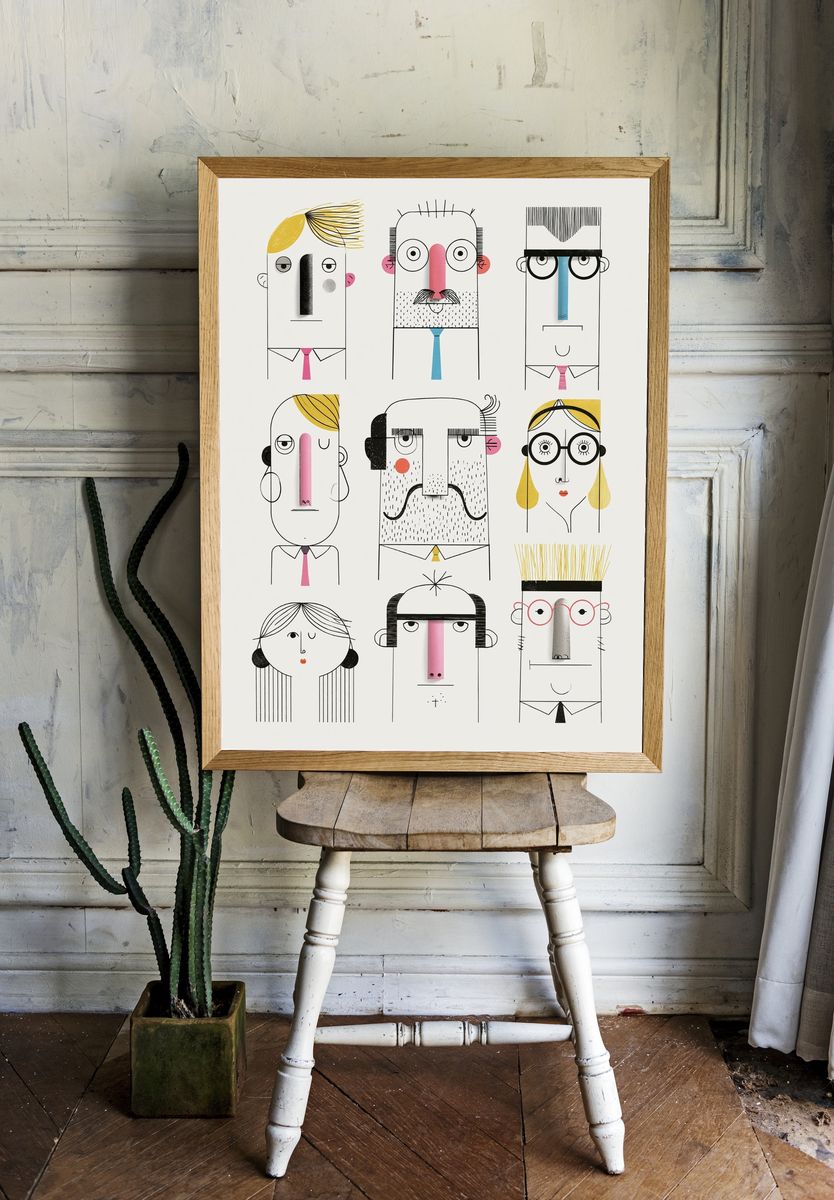 Abstract Faces Illustration Poster. room preview