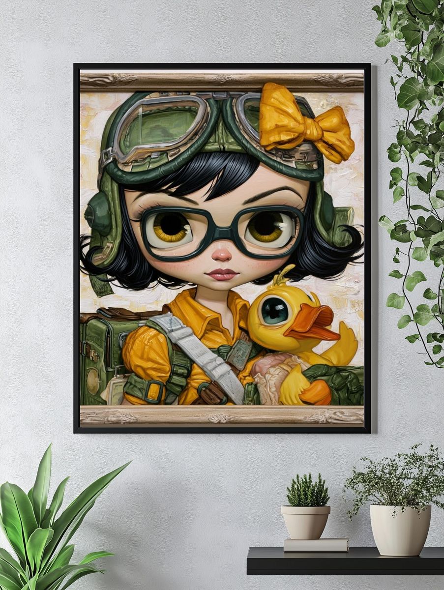Aviator Girl with Duck Illustration Poster. — room view 4
