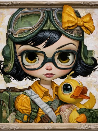 Aviator Girl with Duck Illustration Poster.