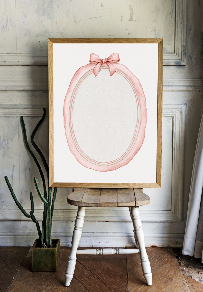 Pink Ribbon Oval Frame Print. room preview