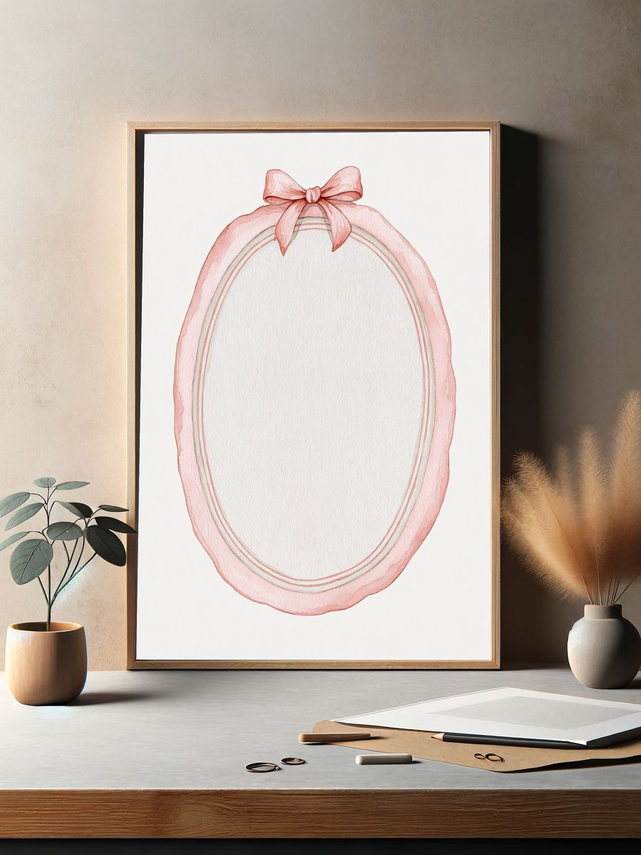 Pink Ribbon Oval Frame Print. — room view 2