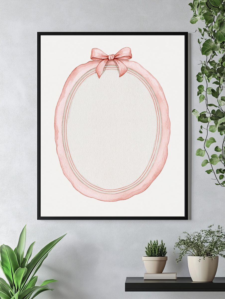 Pink Ribbon Oval Frame Print. — room view 4
