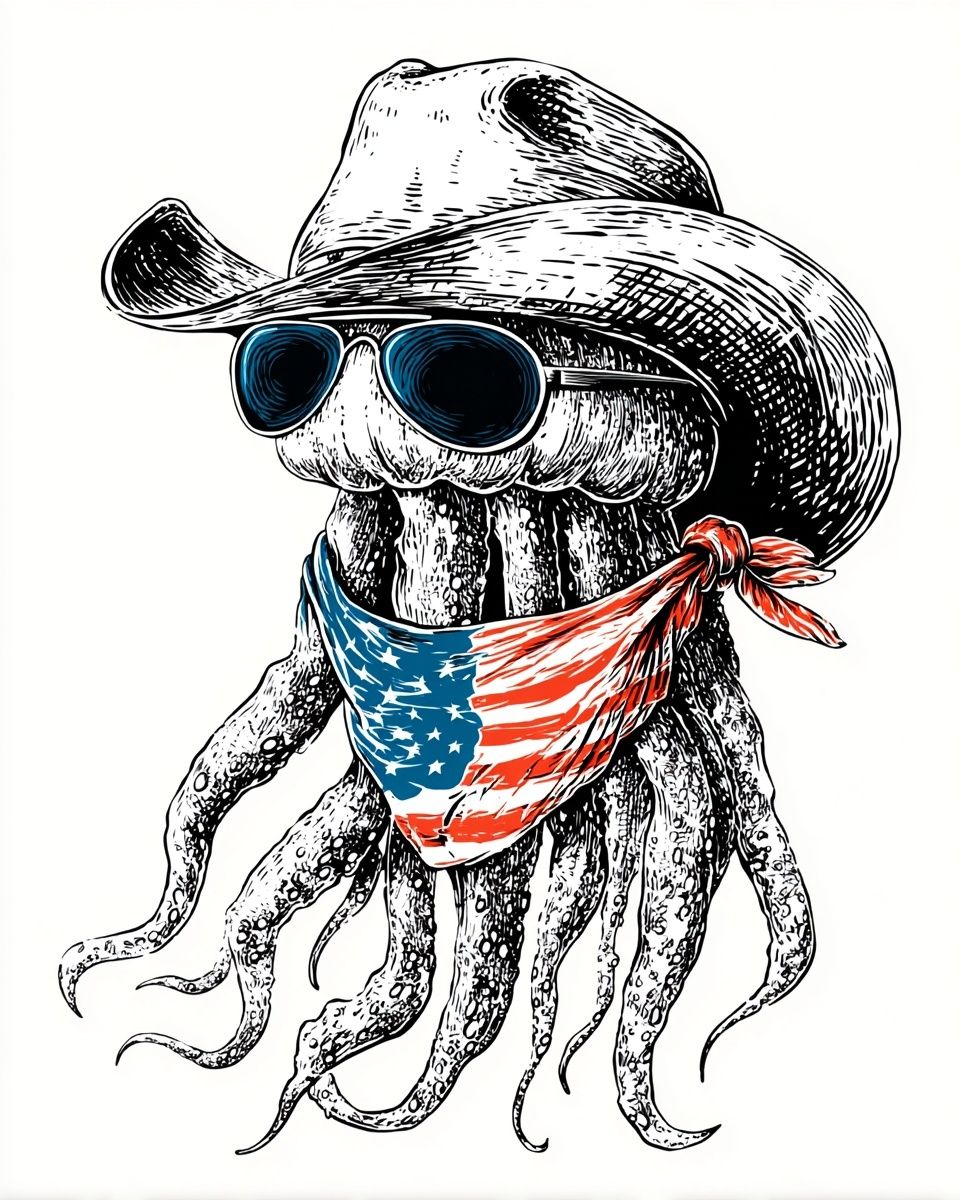 Cowboy Octopus Illustration Poster. poster — illustration art