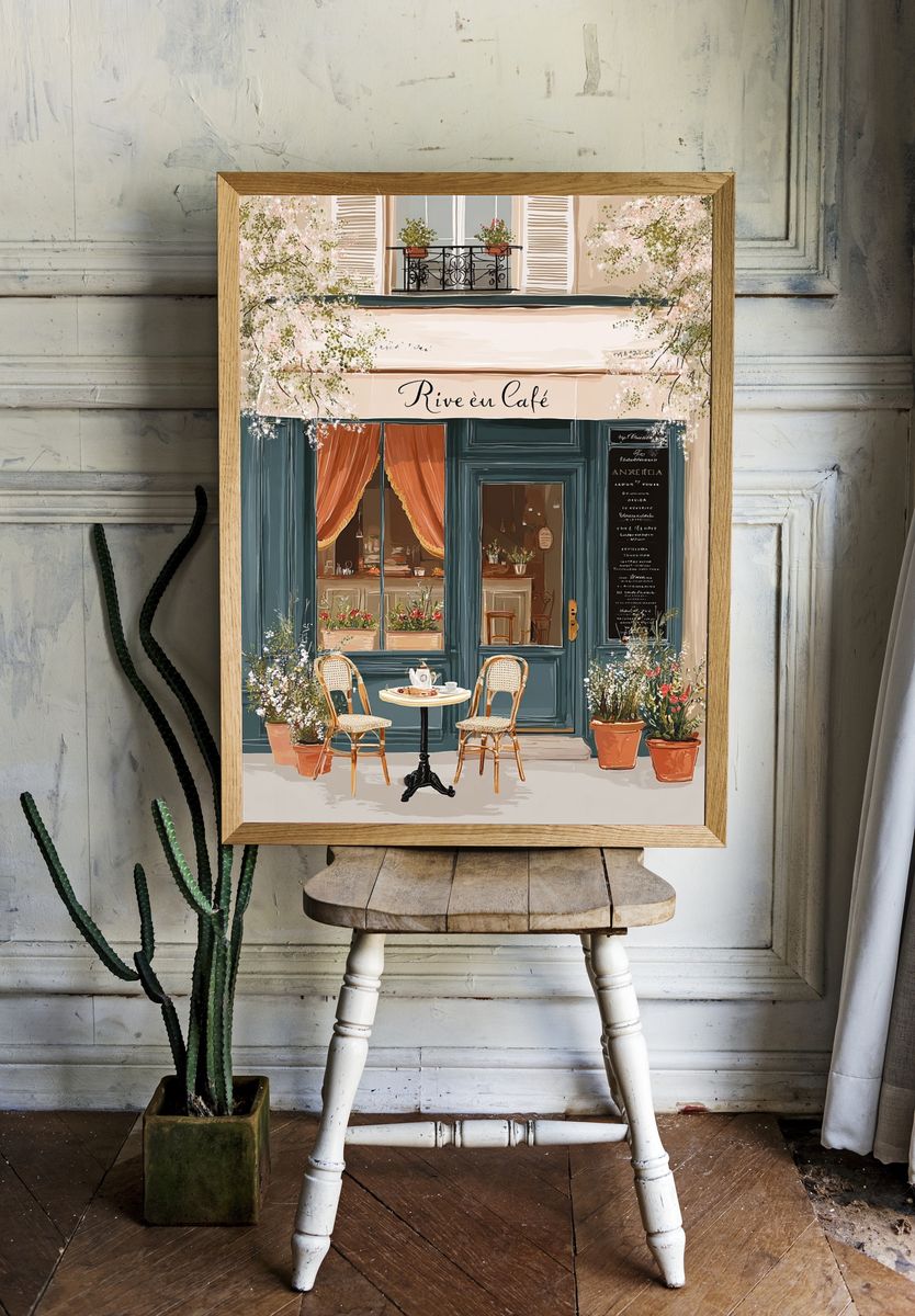 Parisian Café Facade Illustration Poster. — room view 1