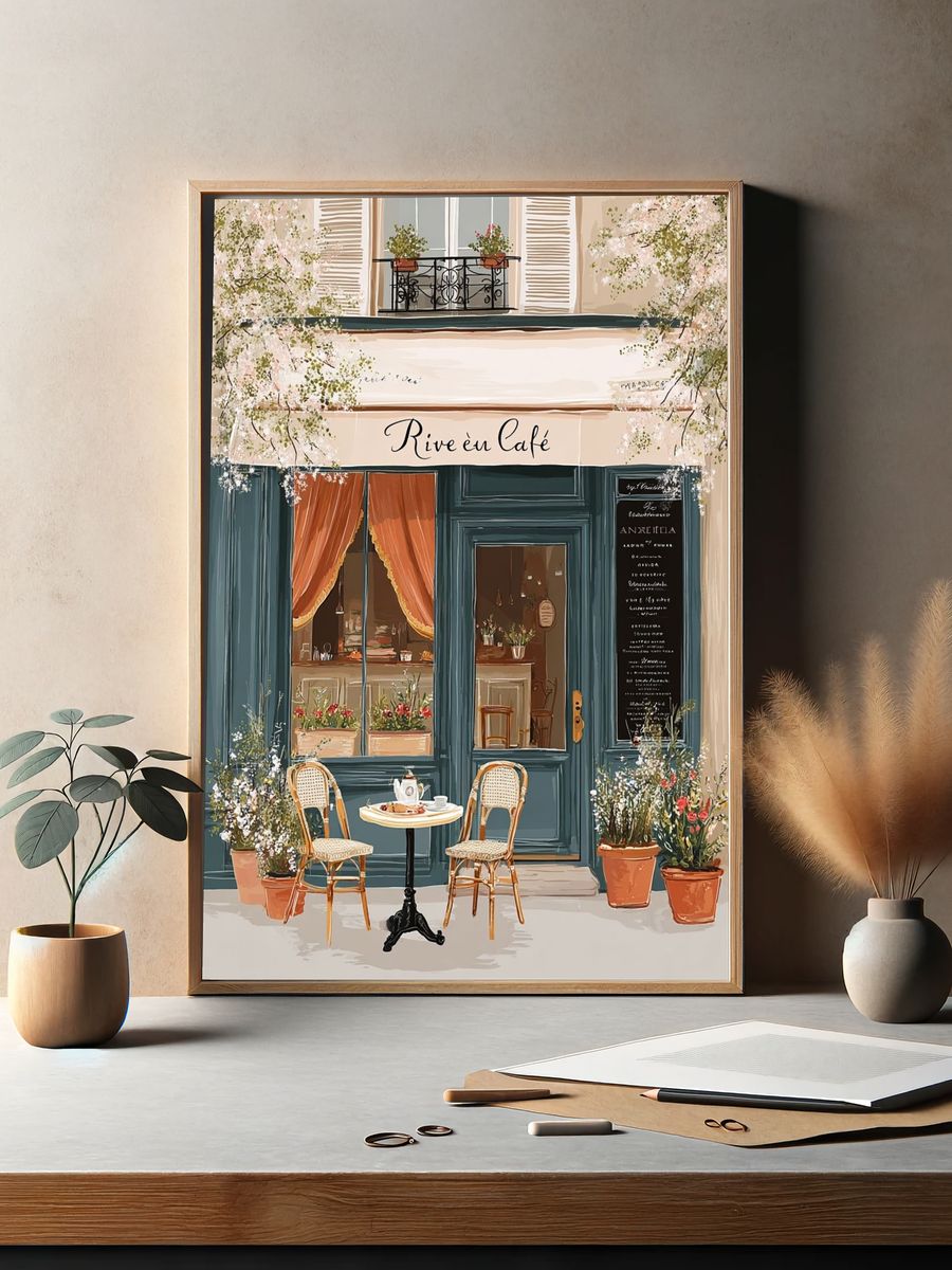 Parisian Café Facade Illustration Poster. — room view 2