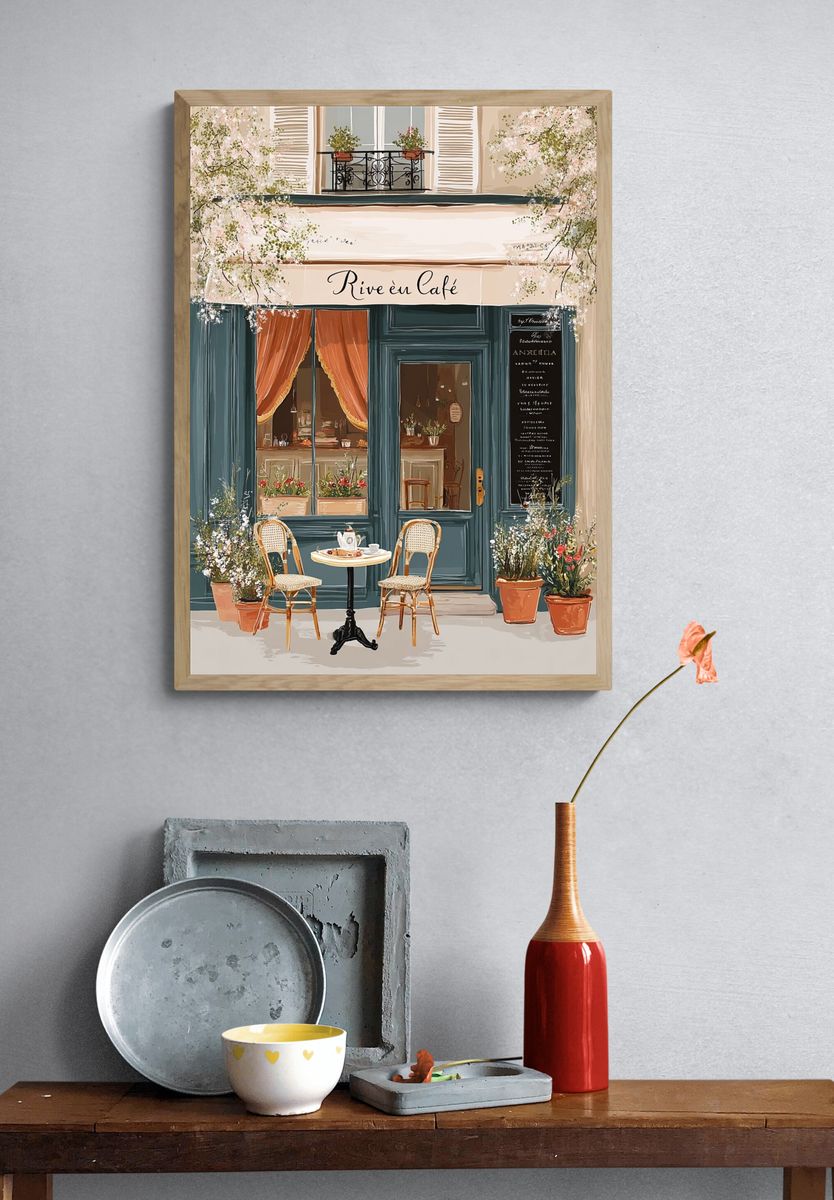 Parisian Café Facade Illustration Poster. — room view 3