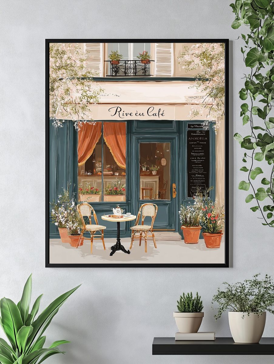Parisian Café Facade Illustration Poster. — room view 4