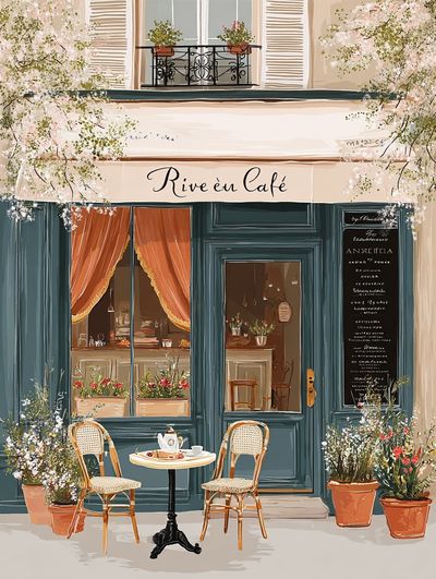 Parisian Café Facade Illustration Poster. poster print