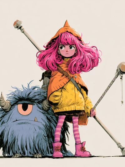 Fantasy Girl and Monster Illustration Poster. poster