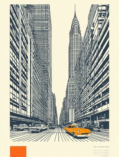New York City Street Illustration Poster. poster print