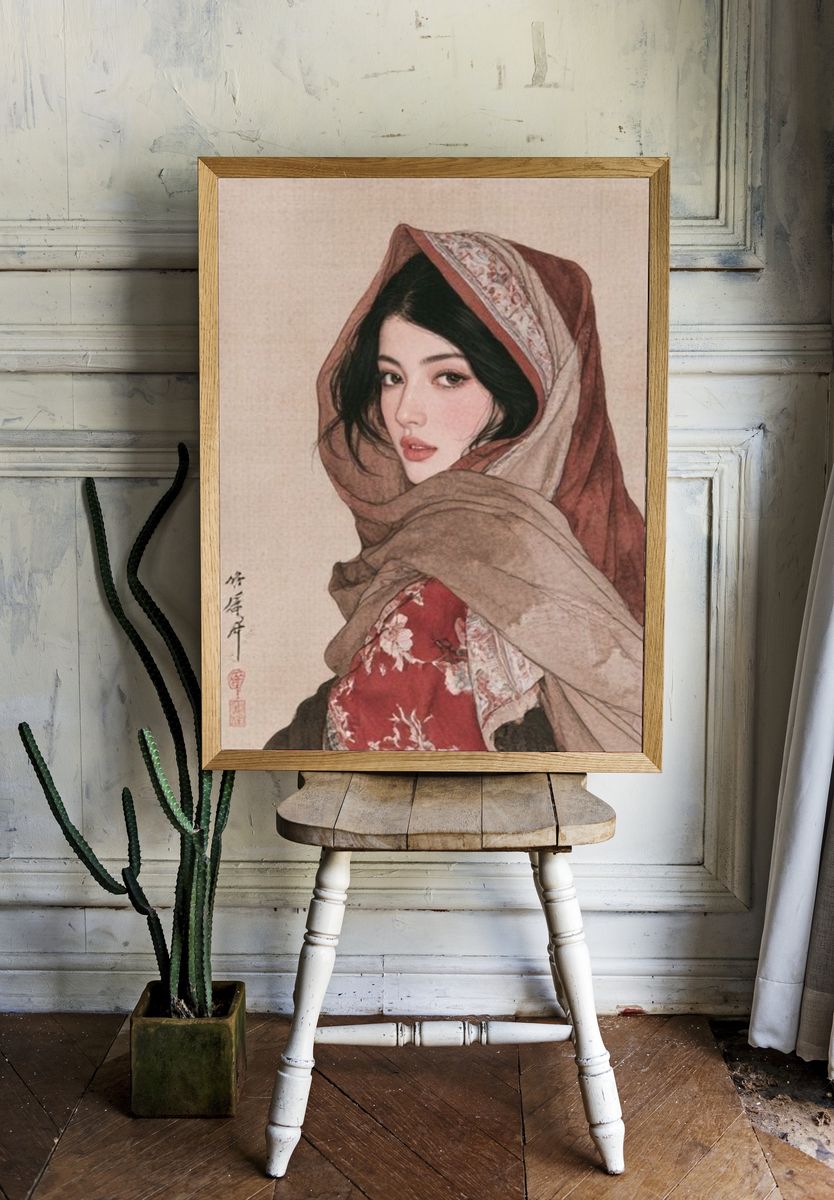 Kimono Portrait Illustration Print. room preview