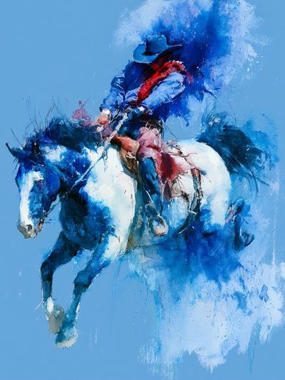 Blue Rodeo Horse Watercolor Poster.