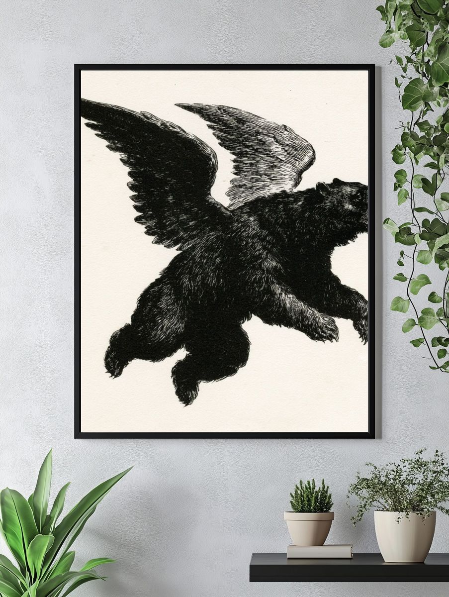 Winged Bear Illustration Poster. — room view 4