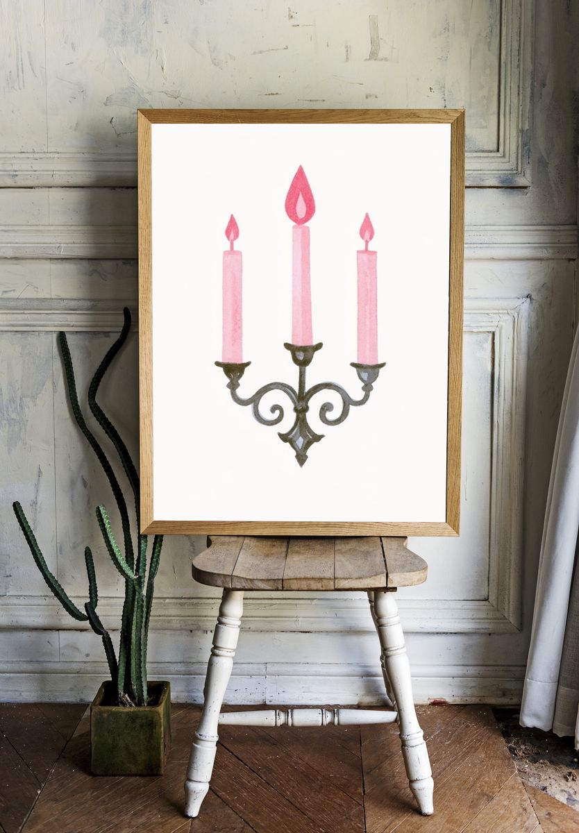 Pink Candle Sconce Illustration Poster. — room view 1