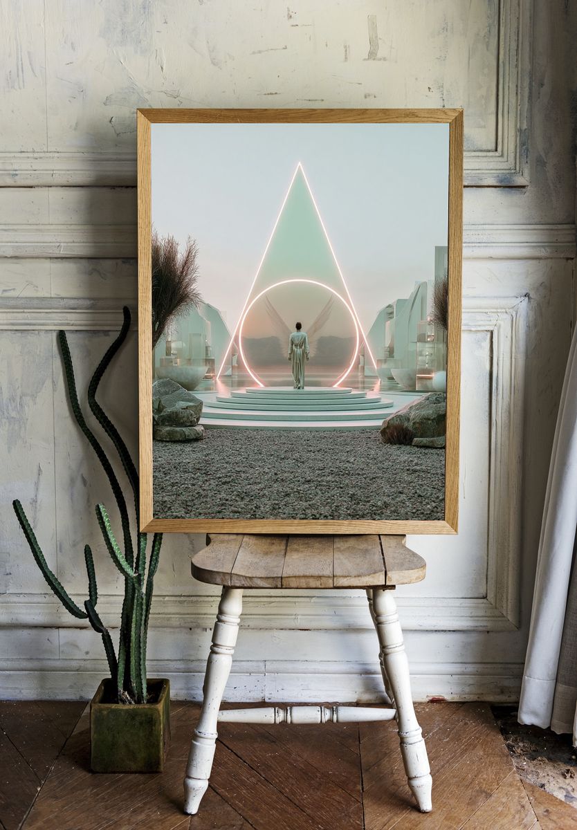 Surreal Neon Portal Print. room preview