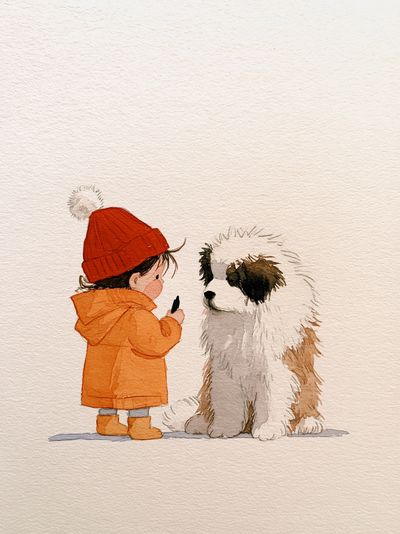 Child and Dog Watercolor Poster. poster