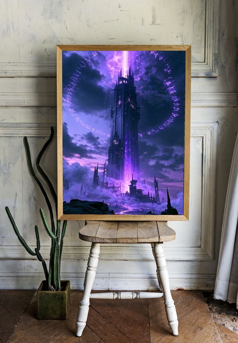 Purple Fantasy Tower Poster. room preview