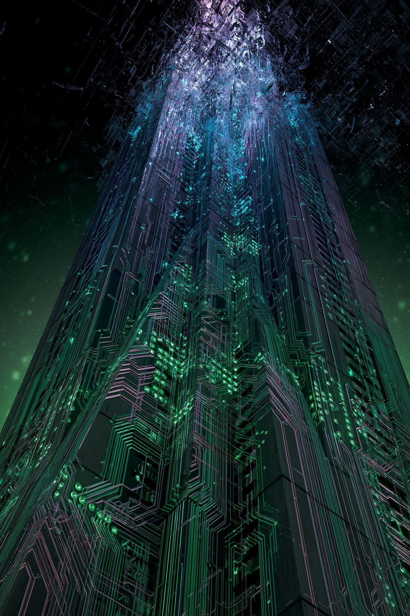 Neon Cyberpunk Tower Print. poster — illustration art