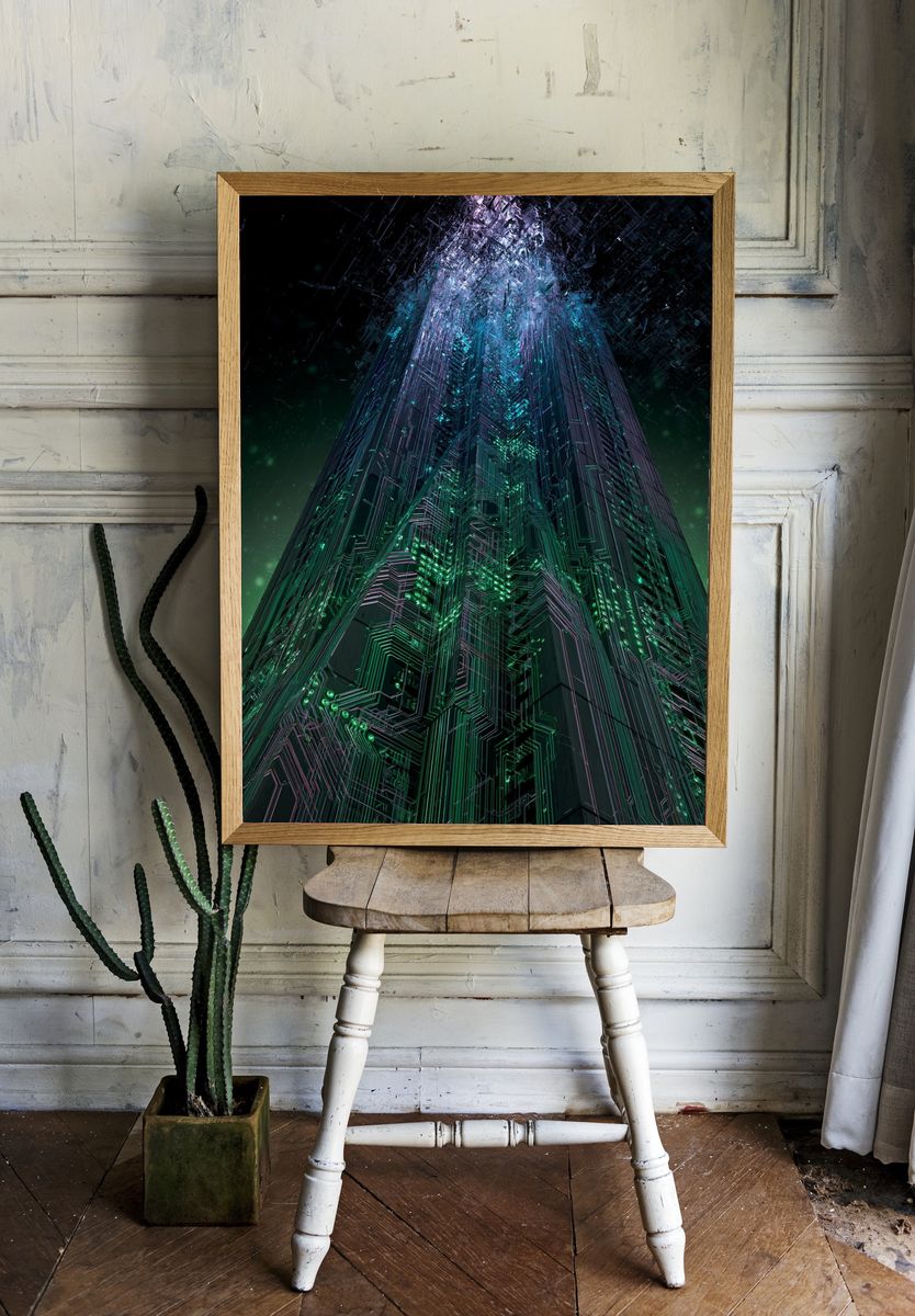Neon Cyberpunk Tower Print. room preview