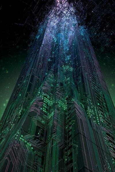 Neon Cyberpunk Tower Print. poster