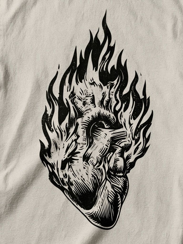 Flaming Heart Ink Illustration Poster. poster — illustration art