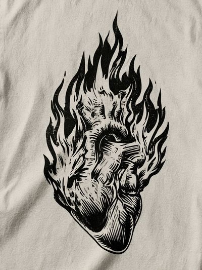 Flaming Heart Ink Illustration Poster. poster