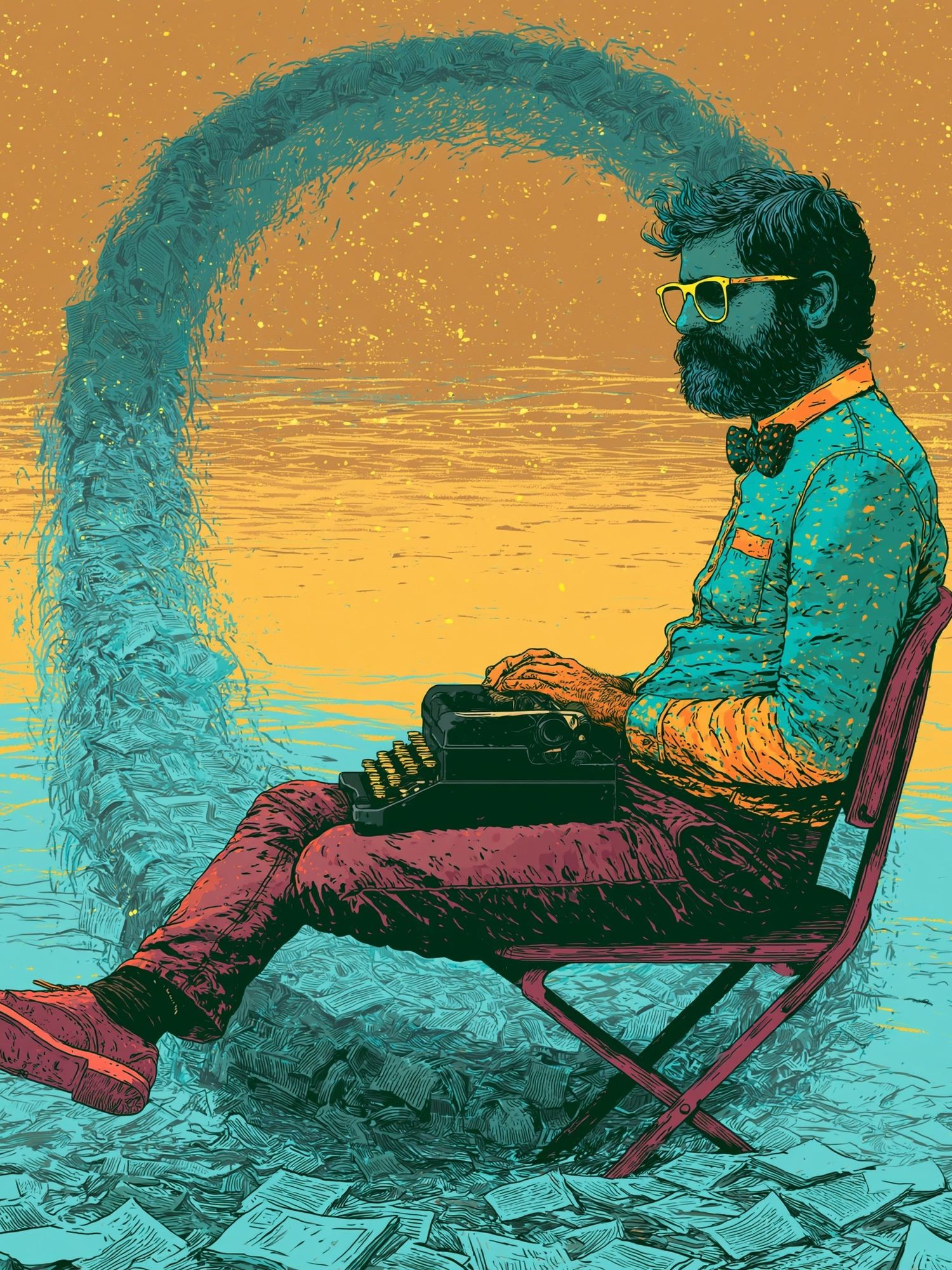 Typewriter Man Surreal Illustration Poster. poster detail