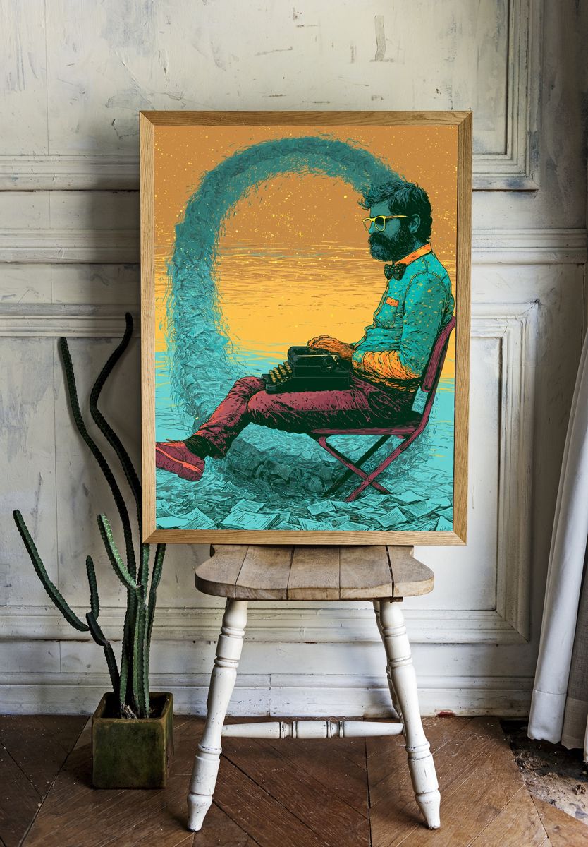 Typewriter Man Surreal Illustration Poster. — room view 1