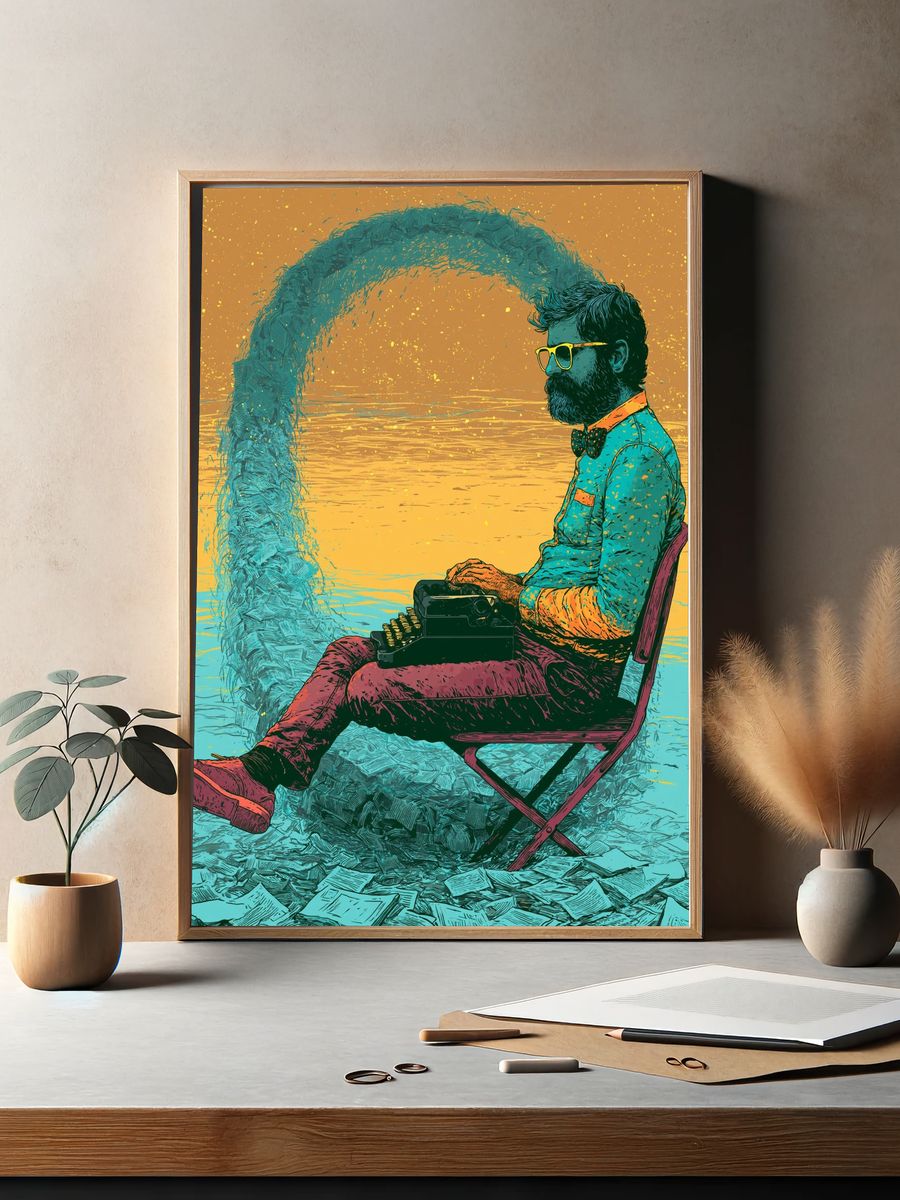 Typewriter Man Surreal Illustration Poster. — room view 2
