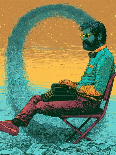 Typewriter Man Surreal Illustration Poster. poster