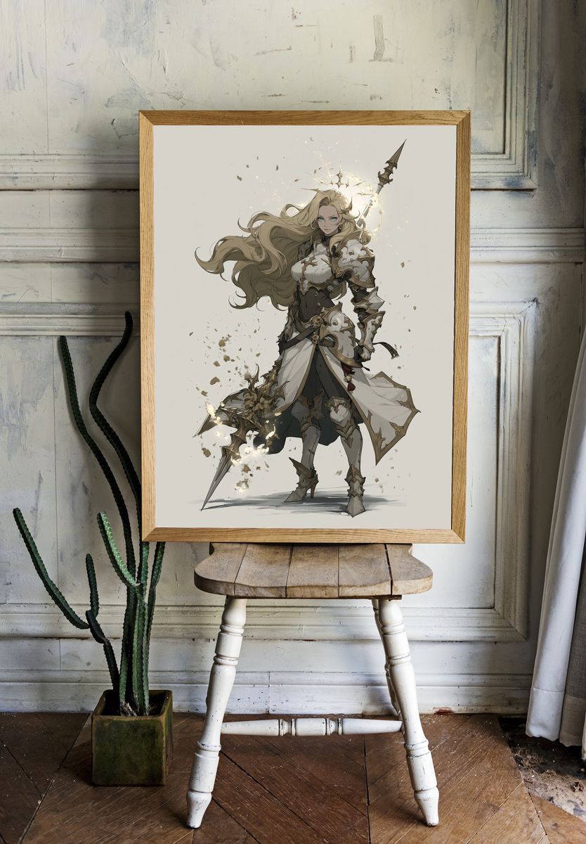 Armored Fantasy Warrior Illustration Poster. room preview