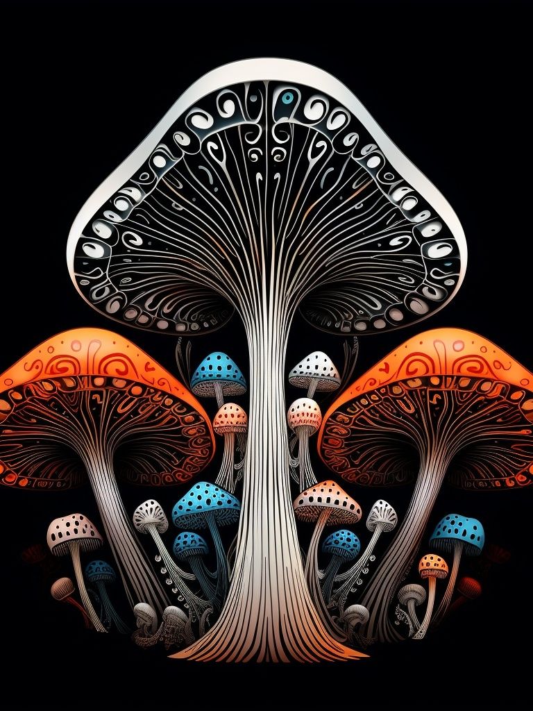 Psychedelic Mushroom Forest Print. poster — illustration art