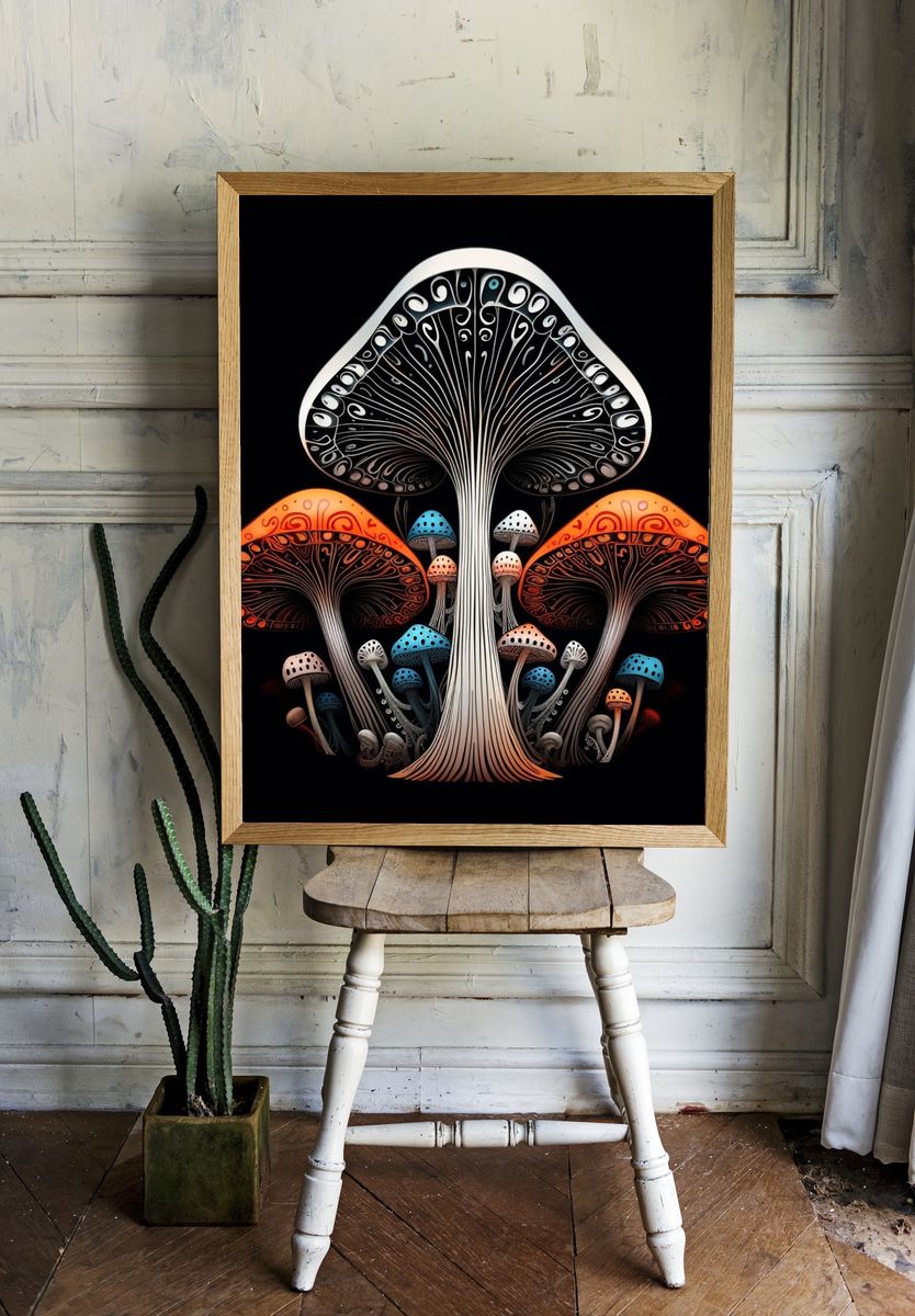 Psychedelic Mushroom Forest Print. — room view 1