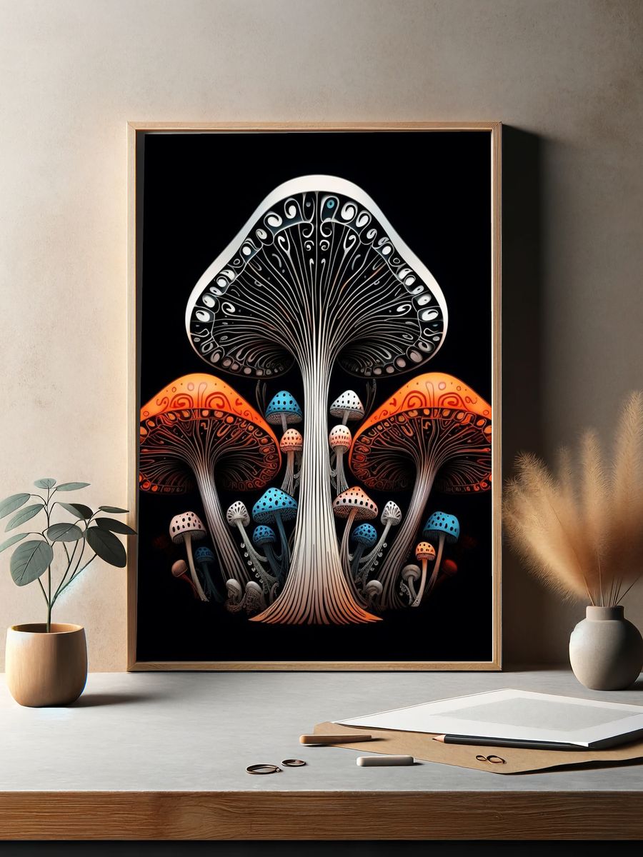 Psychedelic Mushroom Forest Print. — room view 2