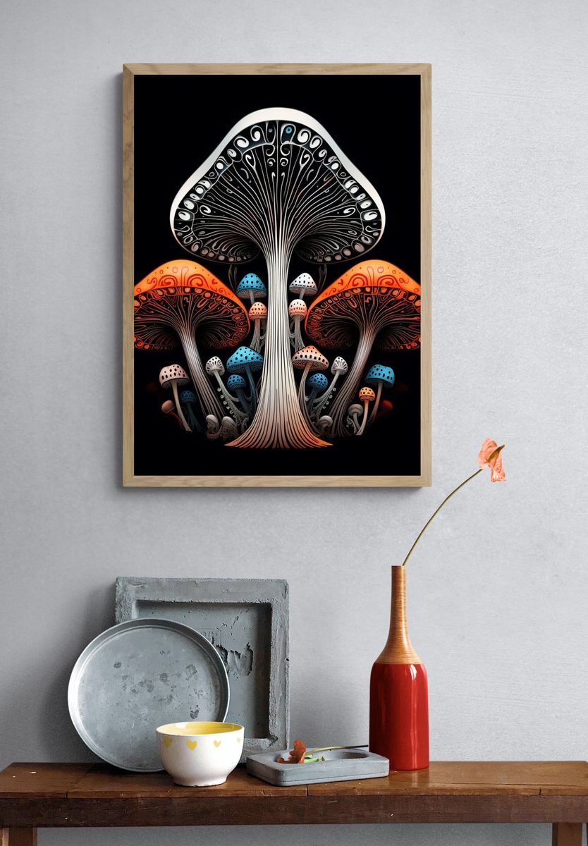 Psychedelic Mushroom Forest Print. — room view 3