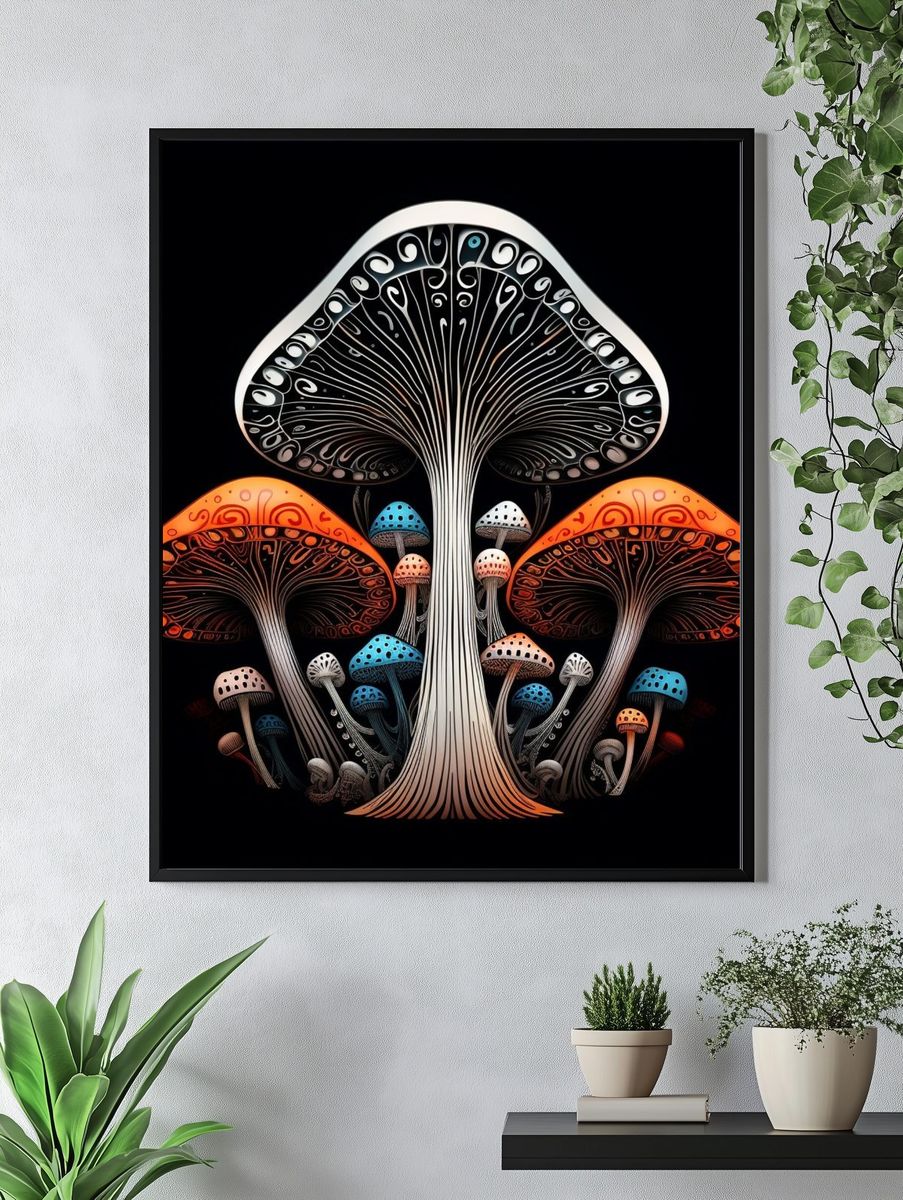 Psychedelic Mushroom Forest Print. — room view 4
