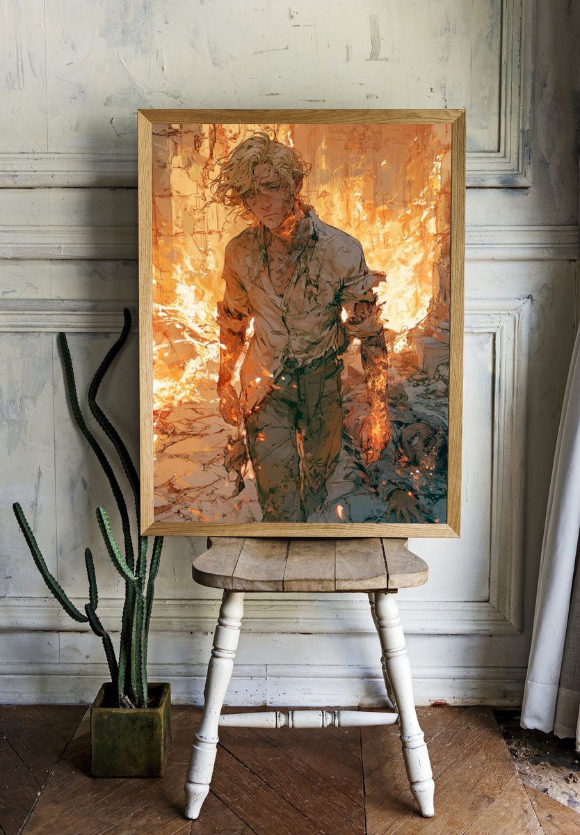 Flame-Wreathed Figure Digital Art Poster. — room view 1