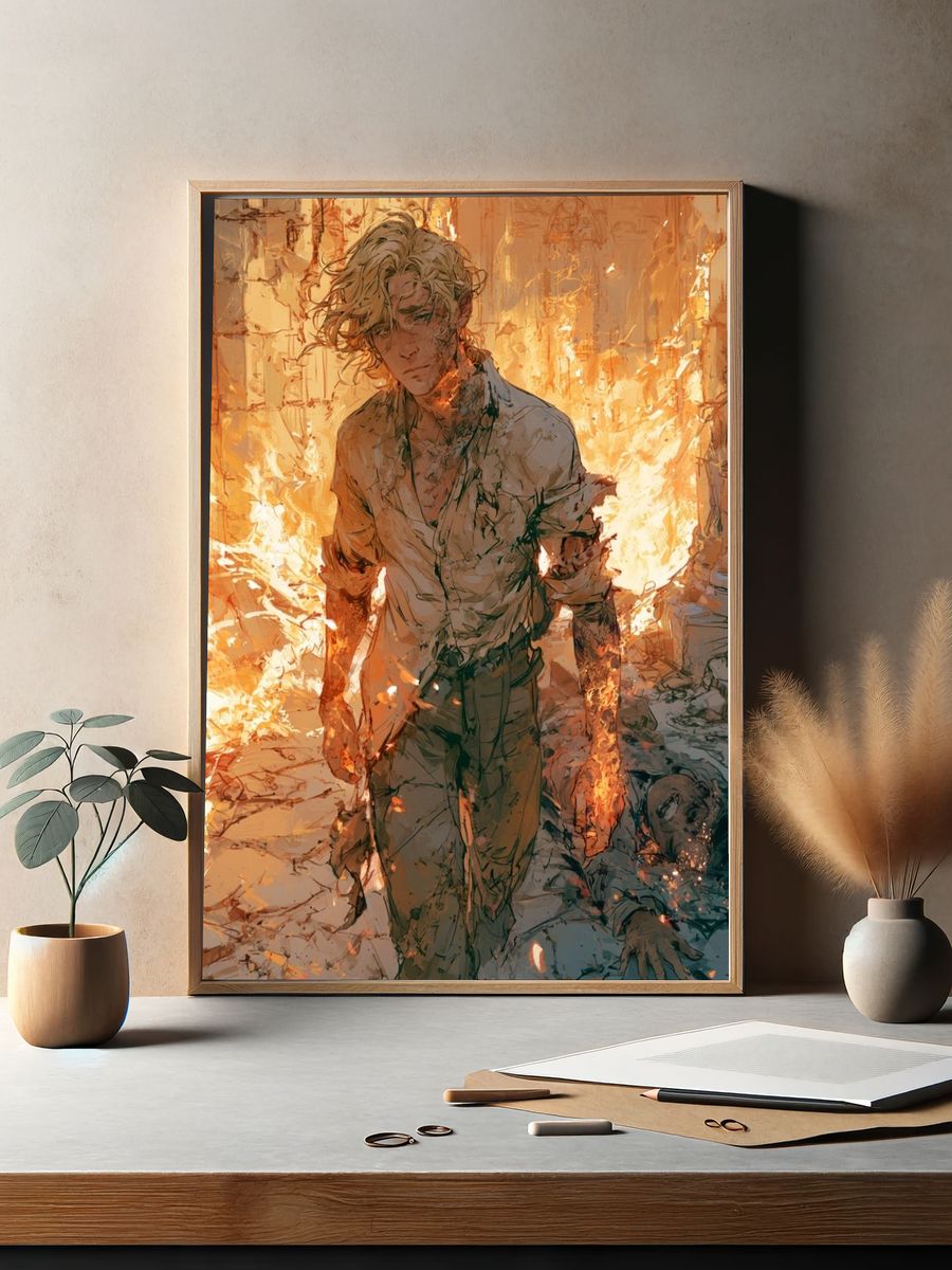 Flame-Wreathed Figure Digital Art Poster. — room view 2