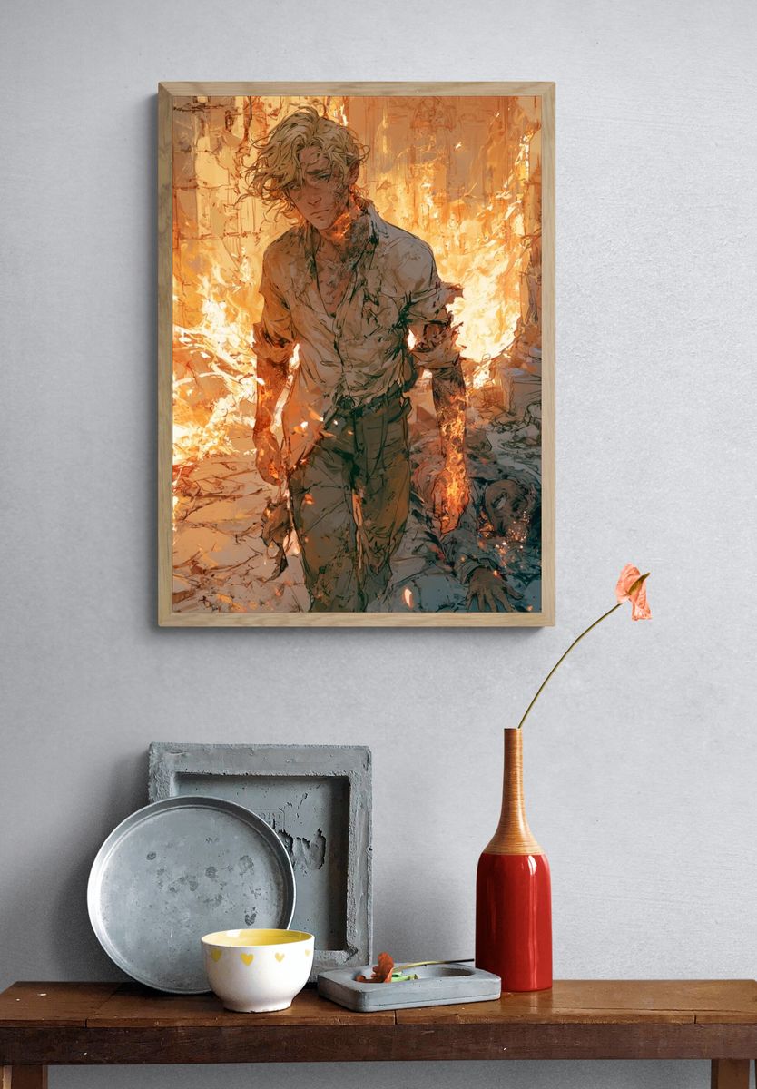 Flame-Wreathed Figure Digital Art Poster. — room view 3
