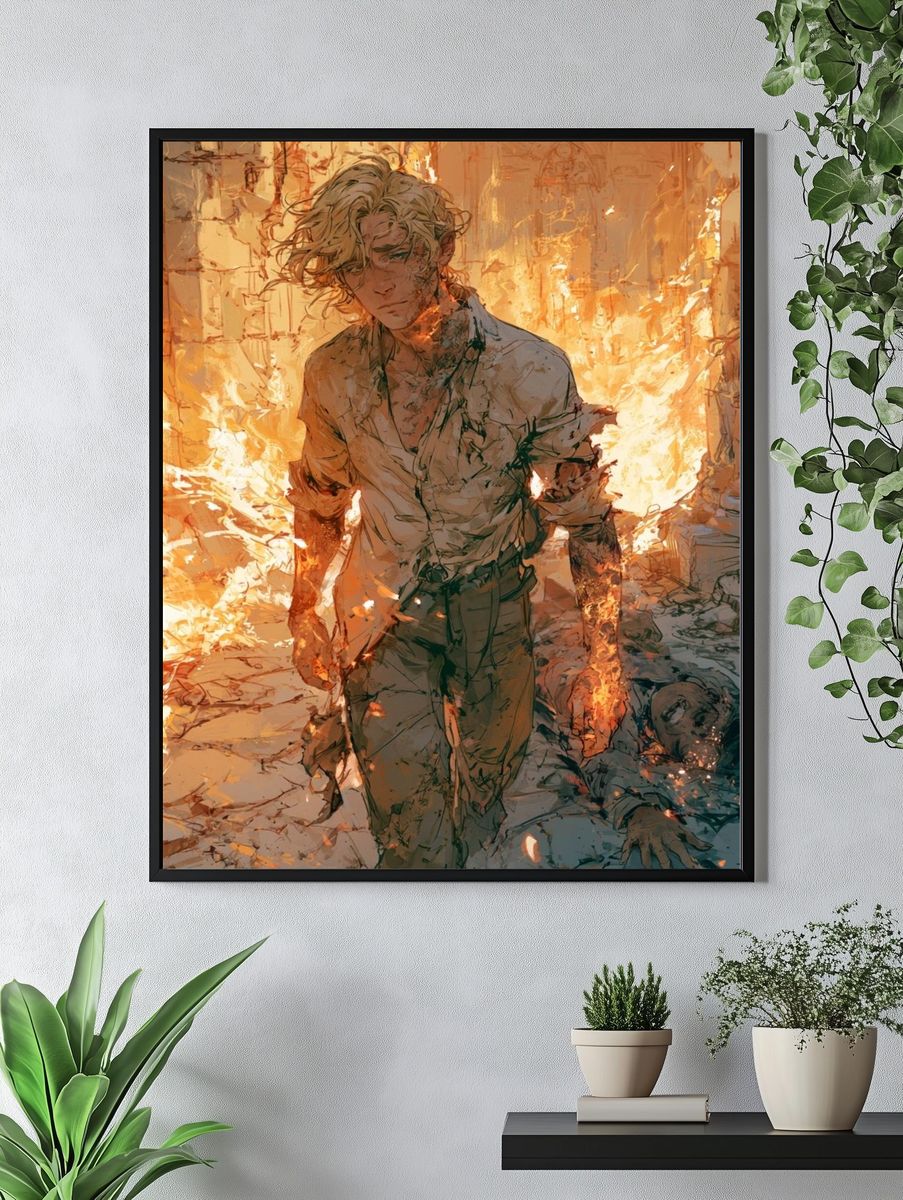 Flame-Wreathed Figure Digital Art Poster. — room view 4