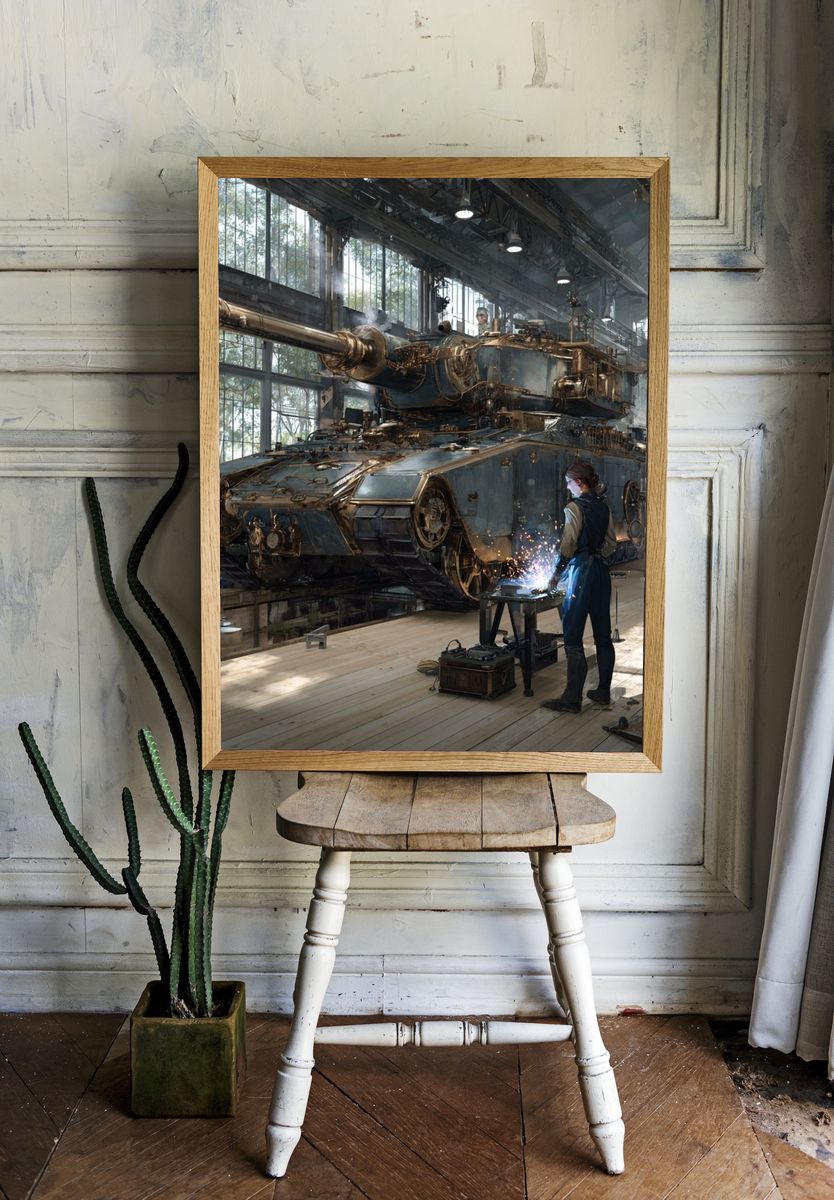 Steampunk Tank Workshop Illustration Poster. — room view 1