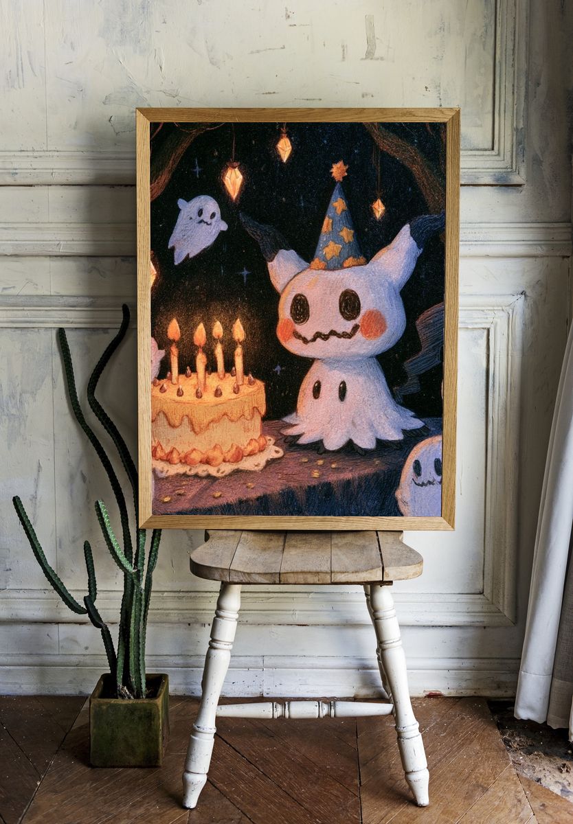 Ghost Birthday Party Illustration Poster. room preview
