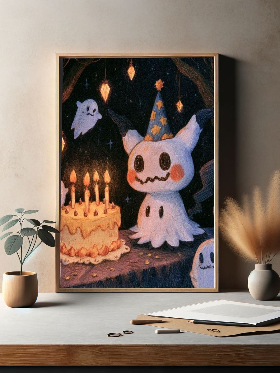 Ghost Birthday Party Illustration Poster. — room view 2