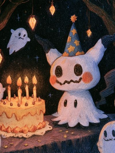 Ghost Birthday Party Illustration Poster.