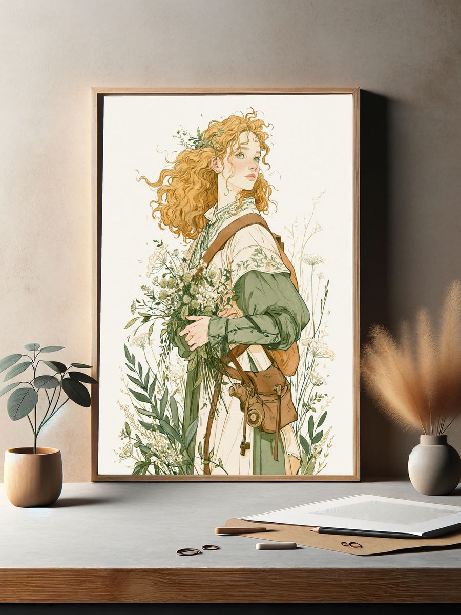 Wildflower Girl Illustration Poster. — room view 2