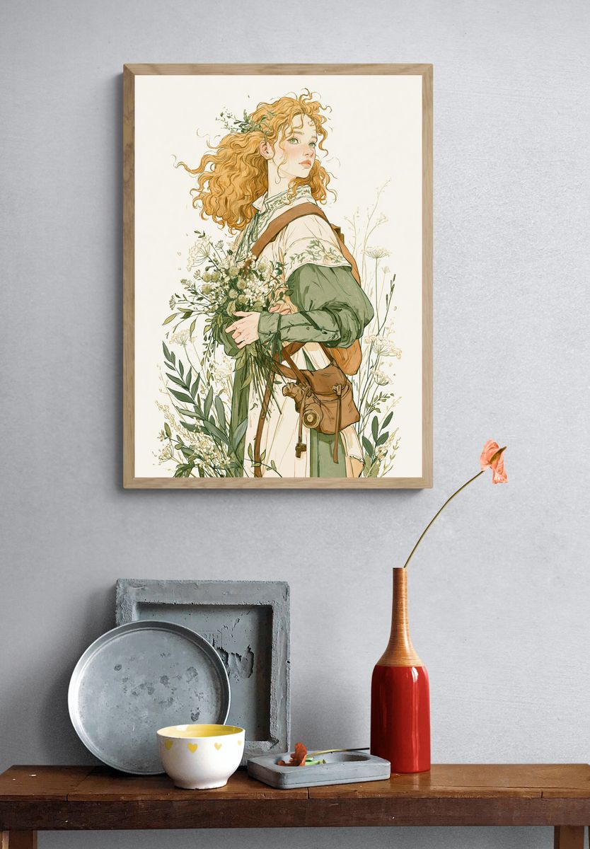 Wildflower Girl Illustration Poster. — room view 3