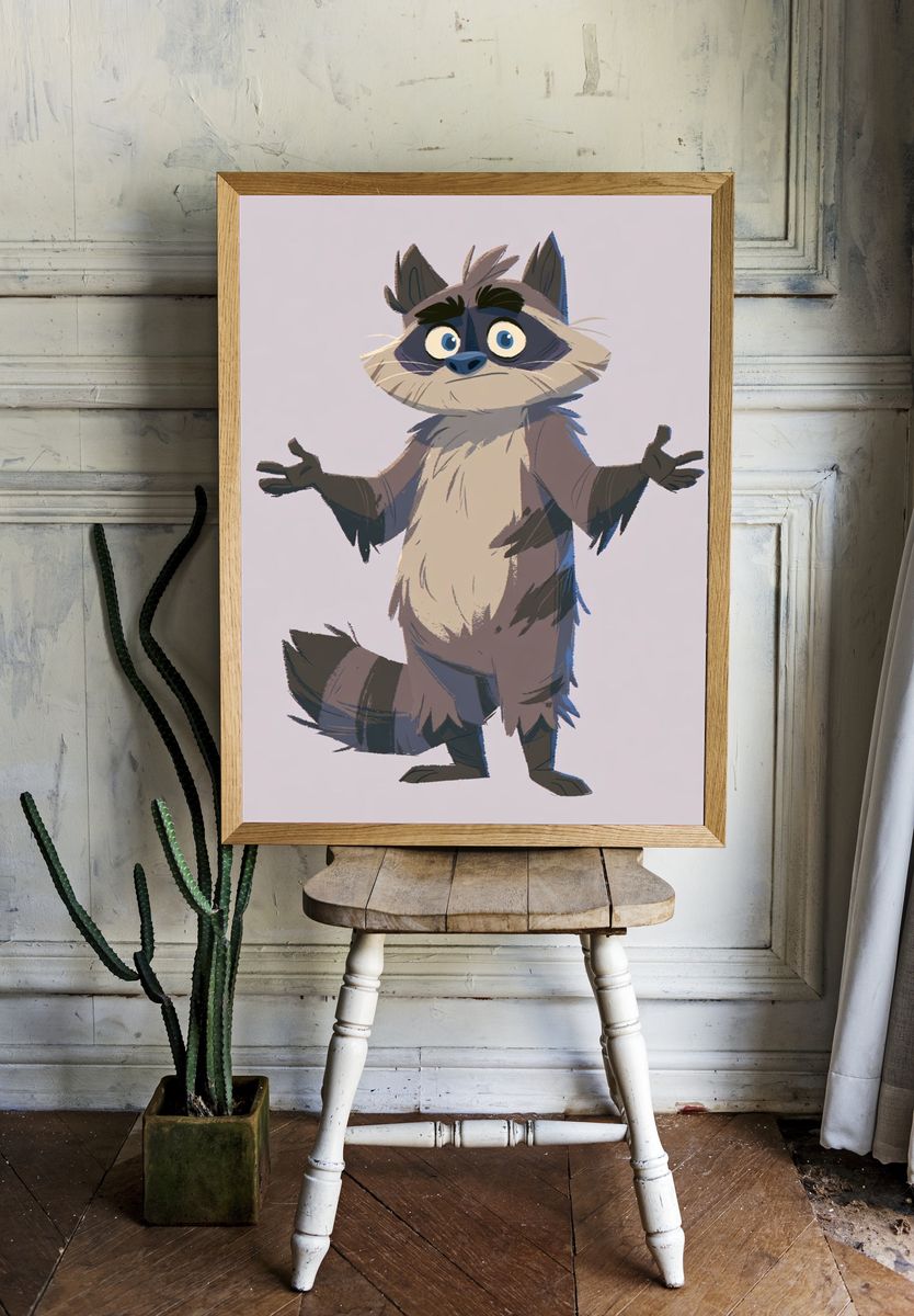 Curious Raccoon Illustration Poster. room preview