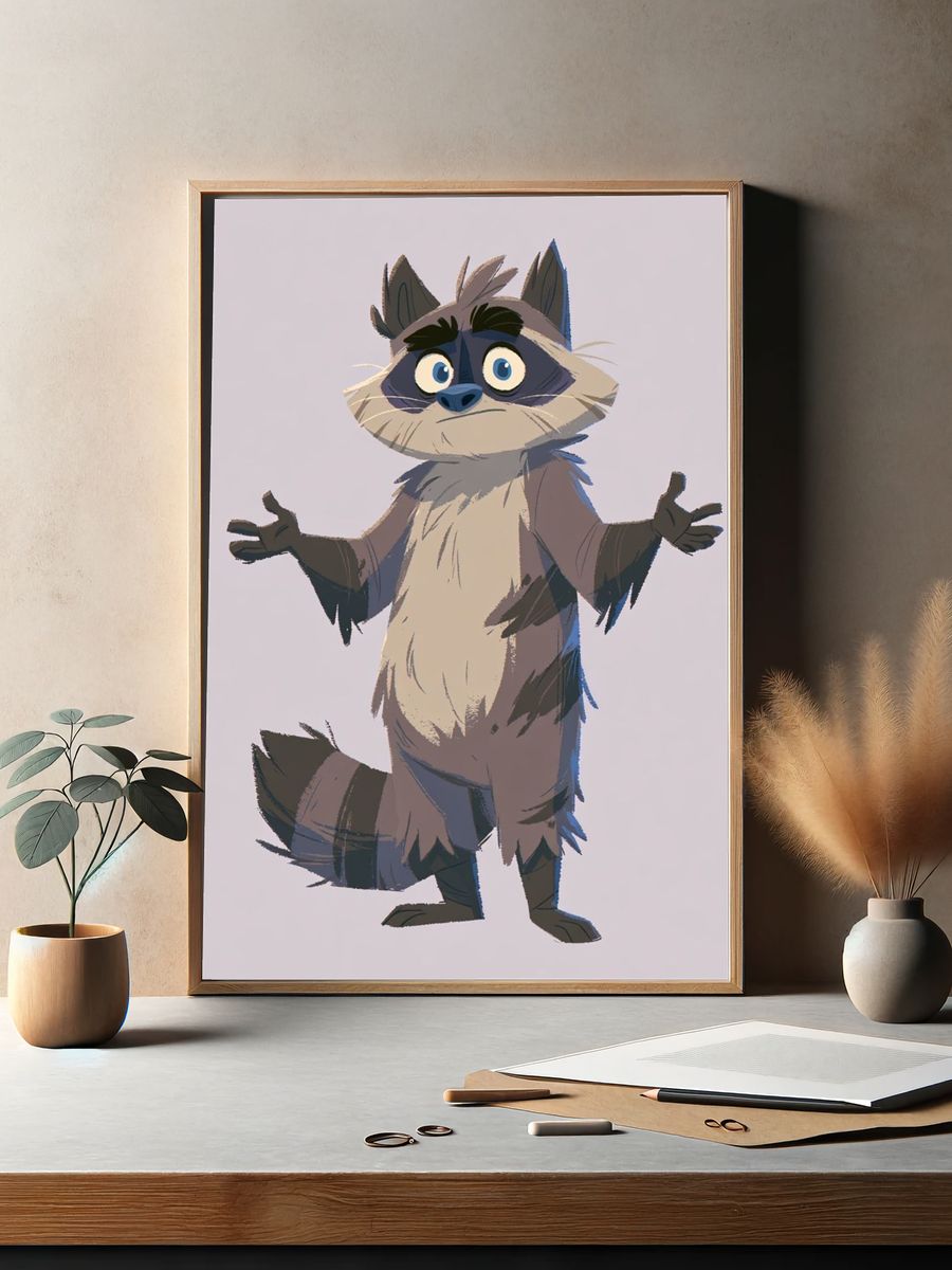 Curious Raccoon Illustration Poster. — room view 2