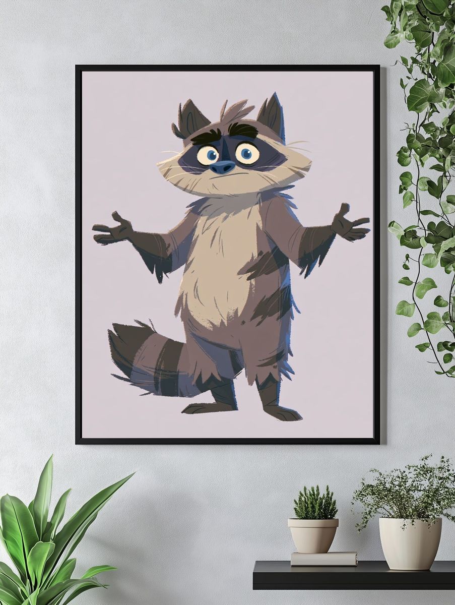 Curious Raccoon Illustration Poster. — room view 4