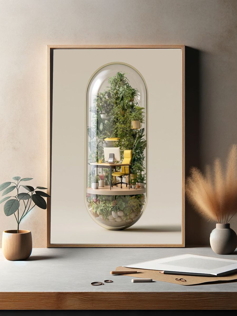 Indoor Garden Office Illustration Print. — room view 2